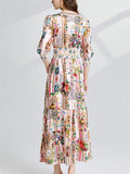Women's Elegant V Neck 3/4 Sleeve Letter Floral Print Dress