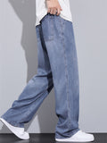 Men Wash Elastic Drawstring Waist Wide Leg Baggy Jeans