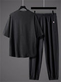 Men's 2Pcs Summer Comfy Frog Button V Neck Solid Color Outfits