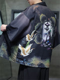 Chinese Vintage Zen Clothing Chinoiserie Print Cardigan Shirt for Men