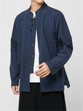 Men's Casual Chinese Style Button Stand Collar Long Sleeve Shirt