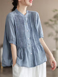 Women's Cozy Short Sleeved Linen Ramie Blouse Shirts