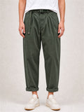 Men's Japanese Style Belted Relaxed Fit Straight Leg Pants