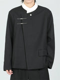 Men's Chinese Style Black Contrast Collar Long Sleeve Suit Jackets