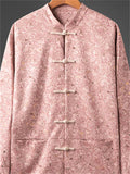 Men's Trendy Chinese Style Loong Printed Frog Button Pink Tangsuit Jacket