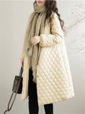 Loose Diamond Quilted Mid Length Long Sleeve Coat for Women