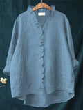 Women's Casual Solid Color V Neck Asymmetric Hem Shirt