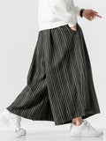 Ethnic Style Pinstripe Woolen Wide Leg Pants for Men