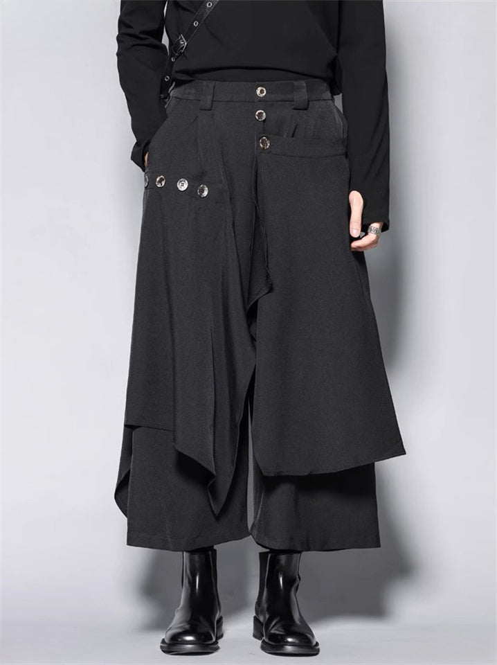 Retro Japanese Style Casual Wide Leg Cropped Pants for Men