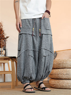 Men's Solid Color Drawstring Wide Leg Jogger Pants