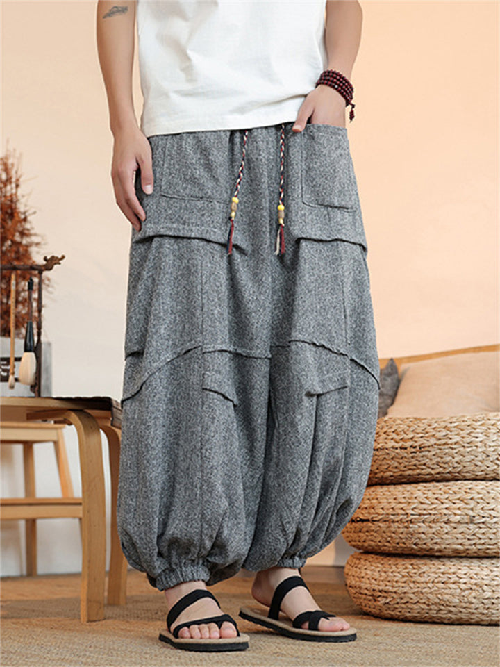Men's Solid Color Drawstring Wide Leg Jogger Pants