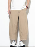 Mens Simple Casual Mid-waist Wide Leg Baggy Cropped Pants
