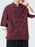 Men's Summer Retro Contrast Color Short-sleeved Tang Suit Shirt