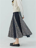 Japanese Style A-Line Patchwork Denim Skirts for Women