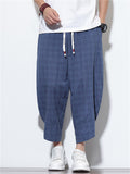 Men's Summer Comfy Casual Plaid Harem Capri Pants