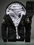 Men's Winter Warm Fleece Lined Tracksuit Hoodie Set