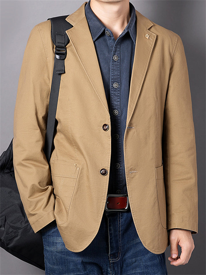 Men's Autumn Casual Solid Color Cotton Single Breasted Suit Jackets