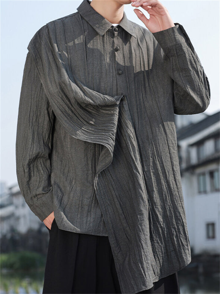 Oriental Style Linen Patchwork Design Asymmetric Shirt For men