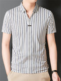 Summer Men's Stripe Short Sleeve Lapel Polo Shirts