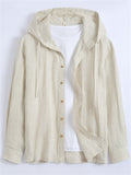 Men's Solid Color Linen Loose Long Sleeve Hooded Shirts