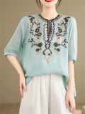 Loose Women's V-Neck Ethnic Style Embroidered Shirts