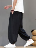 Men Oriental Style Crinkled Ice Silk Baggy Harem Joggers Pants