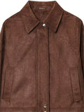 Women's Autumn Retro Solid Color Zip Up Lapel Short Jackets