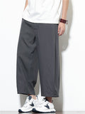 Mens Simple Casual Mid-waist Wide Leg Baggy Cropped Pants