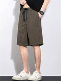 Men's Summer Breathable Elastic Waist Stripe 5 Point Shorts