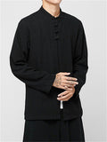 Men's Casual Chinese Style Button Stand Collar Long Sleeve Shirt