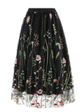 Retro Embroidery Mesh Elastic Waist Skirts for Women