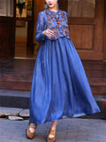 Women's O-neck Sleeveless Floral Embroidery Denim Tank Dress