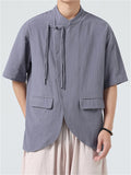 Men's Summer Chinese Style Fringe Button Stand Collar Shirt