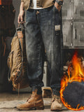 ‌Men's Loose Fit Retro Denim Pants with Utility Pockets