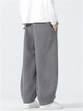 Chinese Style Drawstring Corduroy Wide Leg Pants for Men with Elastic Waist