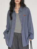 Women's Loose Blue Plaid Long Sleeve Shirts
