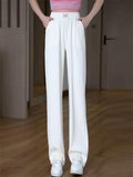 Women's Butterfly Embroidery Comfy High Waisted Wide Leg Ice Silk Pants