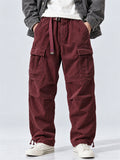 Men Japanses Style Corduroy Drawstring Loose Fit Wide Leg Cargo Pants