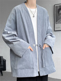Retro Men's Solid Color Loose Corduroy Textured Pockets Jackets