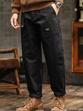 Men's Japanese Style Cotton Solid Color Pockets Straight Cargo Pants with Belt