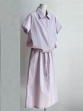 Women's Japanese Style Simple Solid Color Zip Up Short Sleeve Top & Skirt Set