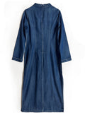 Women's Elegant High-Rise Side Slit Blue Denim Embroidery Qipao