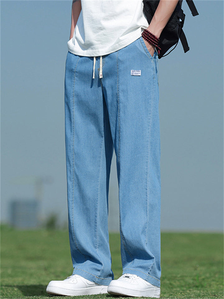 Men's Summer Cool Blue Solid Color Straight Jeans