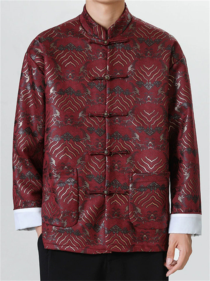 Chinese Style Wave Pattern Stand Collar Button-Up Tang Suit Jackets