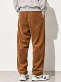 Men Japanese Style Corduroy Drawstring Elastic Waist Baggy Straight Pants