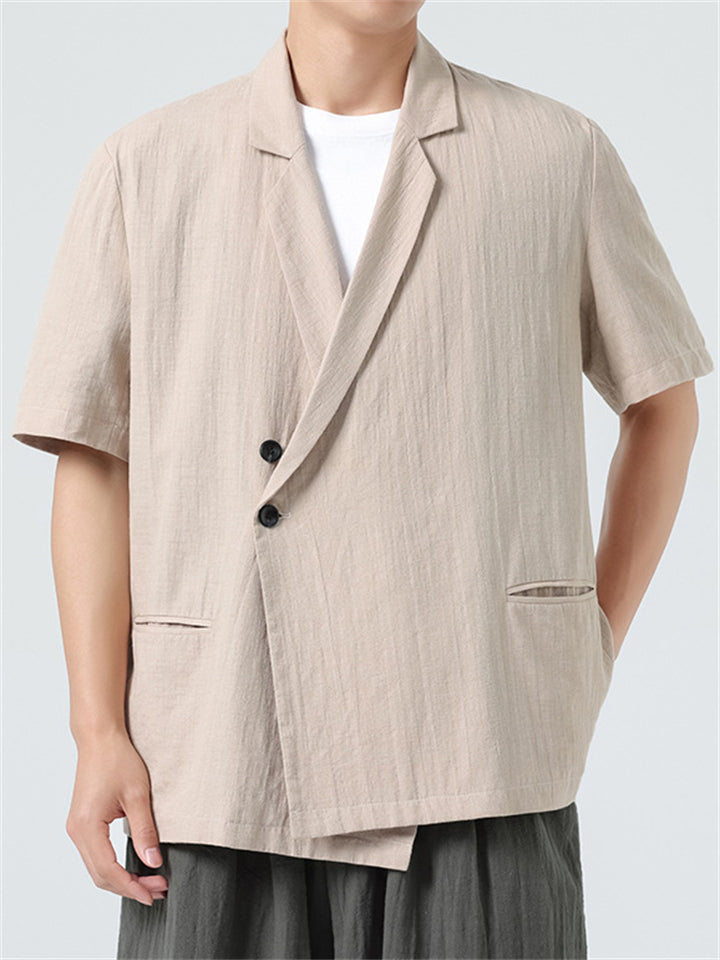 Retro Men's Solid Color Short Sleeve Suit Jacket