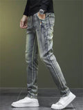 Men Vintage Wash Jeans Slim Fit Straight Leg Denim Pants