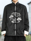 Men's Corduroy Chinese Style Jacket with Cloud Embroidery and Knot Buttons