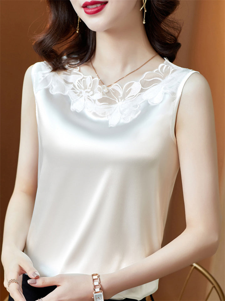 Women's Solid Color Satin Sleeveless Undershirt