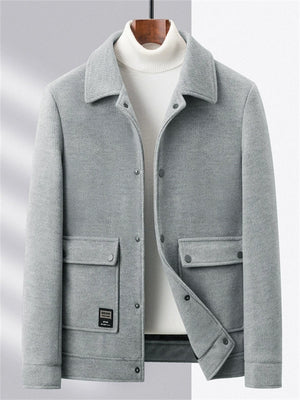 Men's Mid-aged Faux Woolen Solid Color Lapel Long Sleeve Jackets